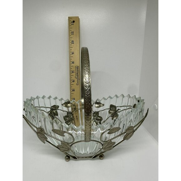 VTG Mid‑Century Gales Sheffield Bridal Basket Glass Liner Silver‑Plated Frame - Picture 7 of 8